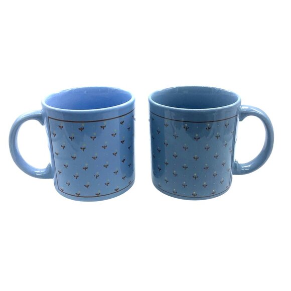Vtg CCCC England Blue Floral Ceramic Coffee Tea Mugs Set of 2 Different Shades - Picture 1 of 5